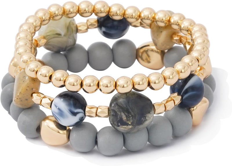 Aigrnc Boho Beaded Stretch Bracelets For Women Stackable Crystal Gold Plated Beaded Bracelets Set Trendy Handmade Friendship Braeclet Jewelry Gifts - Image 1